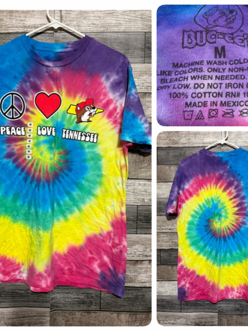 Buc-ee's Peace Love Tennessee Tie Dye T-Shirt Size M Crewneck Casual